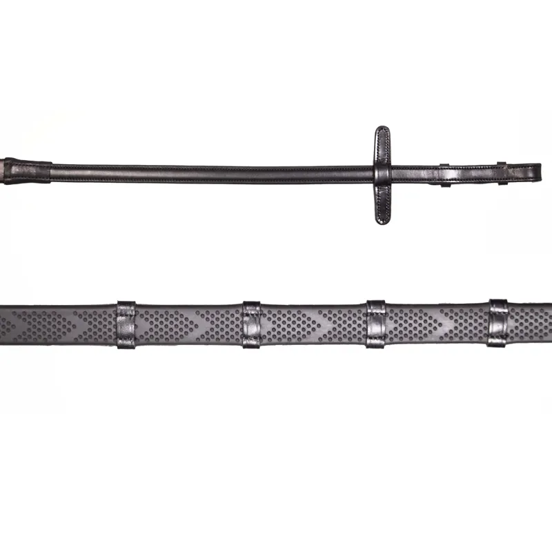 Henry James V-Grip Hybrid Rubber Reins with Leather Stoppers - Black